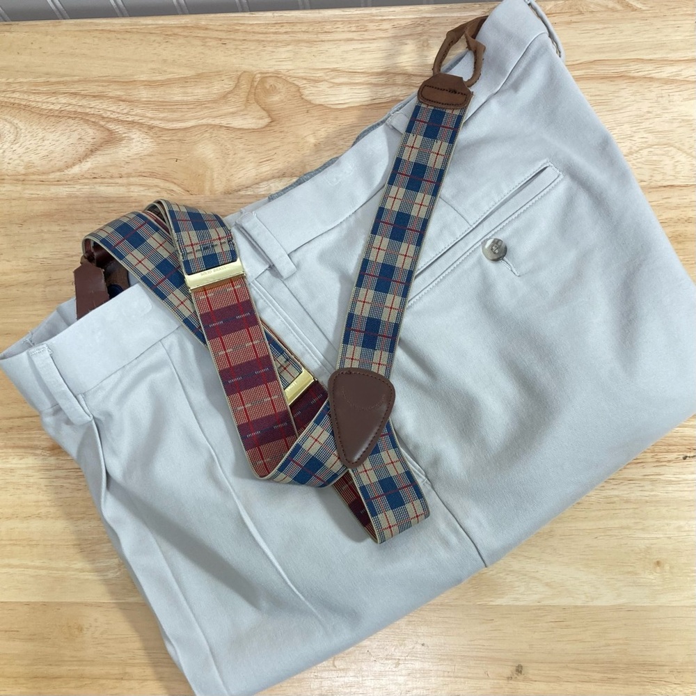 Dockers Khaki Classic Pants 40 X 30 Altered To 27” L Cotton Pleated Suspenders